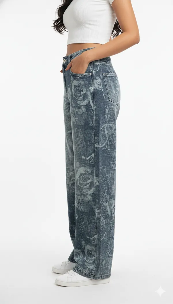 imported_designer_Blue_Cotton_wide_leg_Denim_For_Women