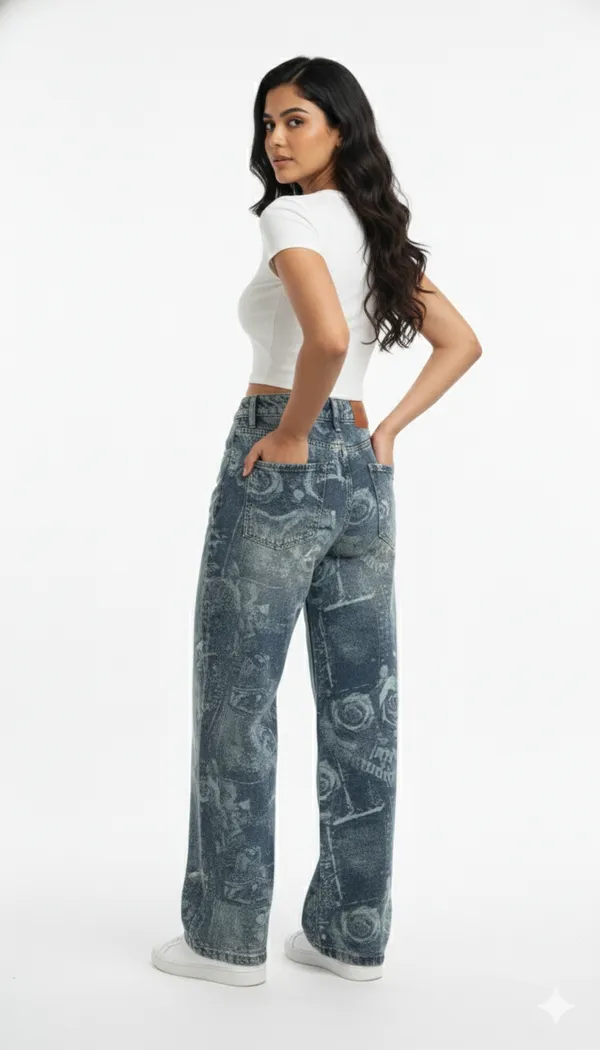 imported_designer_Blue_Cotton_wide_leg_Denim_For_Women