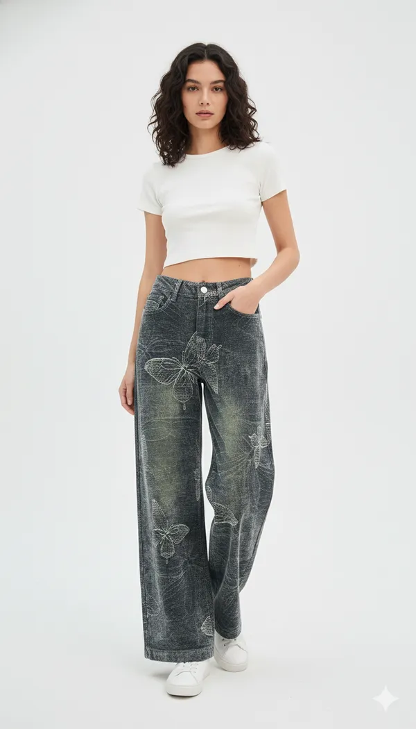 imported_designer_Grey_Cotton_Denim_wide_leg_Jeans_For_Women
