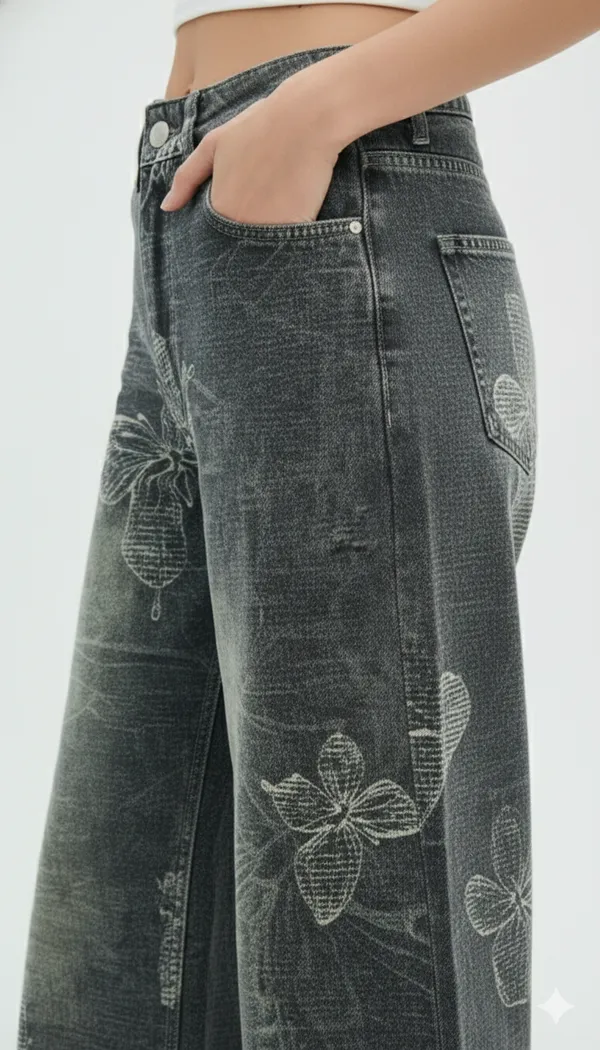 imported_designer_Grey_Cotton_Denim_wide_leg_Jeans_For_Women
