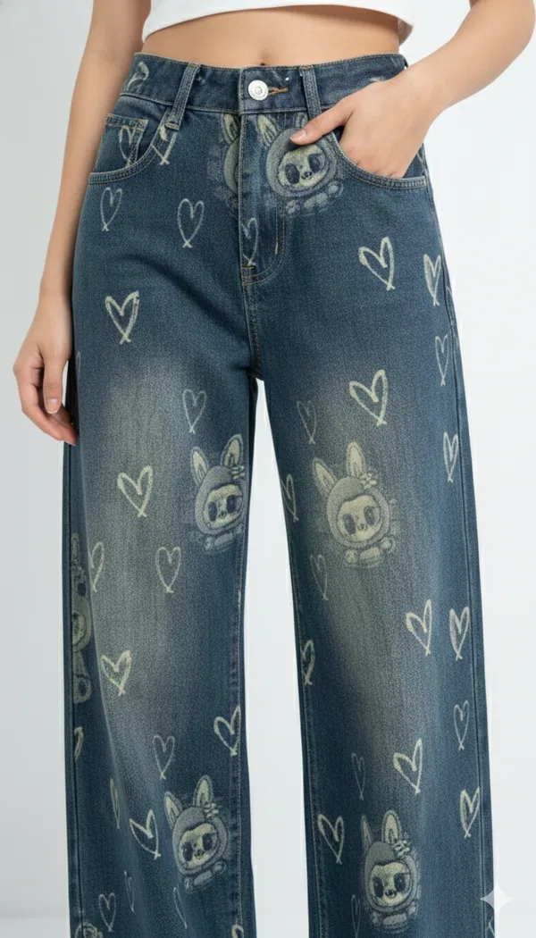 imported_designer_Blue_Cotton_wide_leg_denim_For_Women