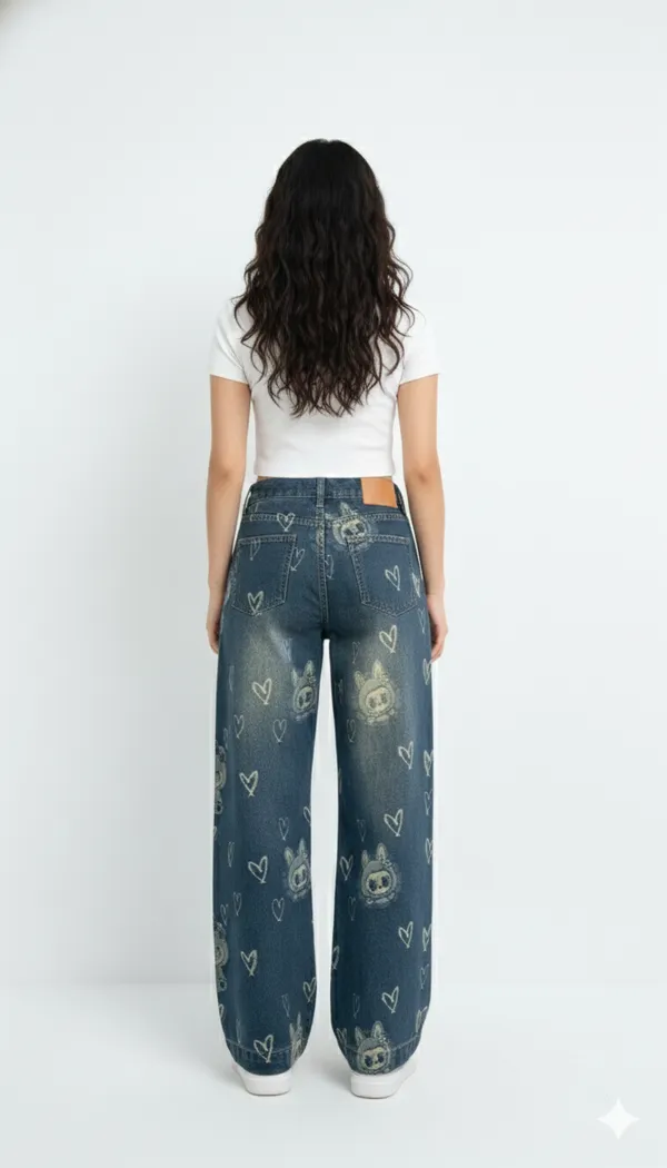imported_designer_Blue_Cotton_wide_leg_denim_For_Women
