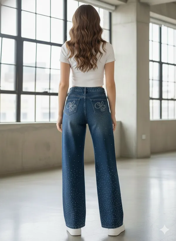 imported_designer_Blue_Cotton_Straight_Fit_Jeans_For_Women