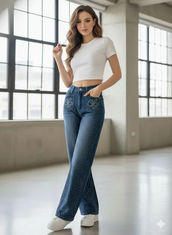 imported_designer_Blue_Cotton_Straight_Fit_Jeans_For_Women