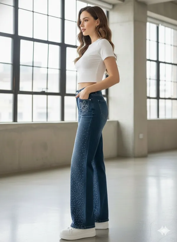 imported_designer_Blue_Cotton_Straight_Fit_Jeans_For_Women