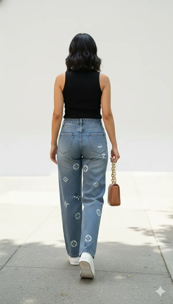 imported_designer_Blue_Cotton_Denim_Straight_Fit_Jeans_For_Women