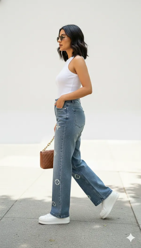 imported_designer_Blue_Cotton_Denim_Straight_Fit_Jeans_For_Women