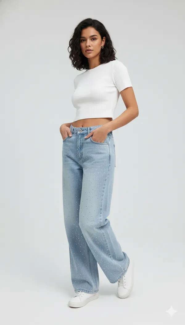 imported_designer_Blue_Cotton_Denim_Straight_Fit_Jeans_For_Women