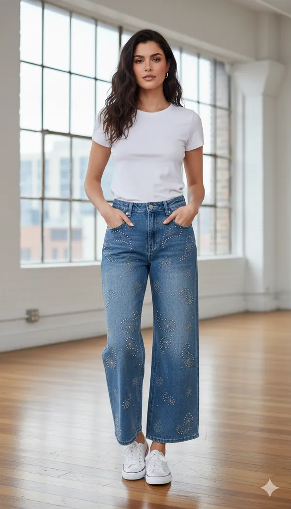 imported_designer_Blue_Cotton_Denim_Straight_Fit_Jeans_For_Women