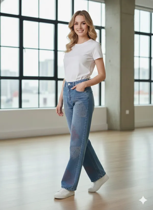 imported_designer_Blue_Cotton_Straight_Fit_Jeans_For_Women