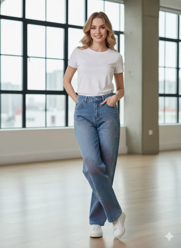 imported_designer_Blue_Cotton_Straight_Fit_Jeans_For_Women