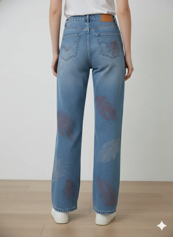 imported_designer_Blue_Cotton_Straight_Fit_Jeans_For_Women