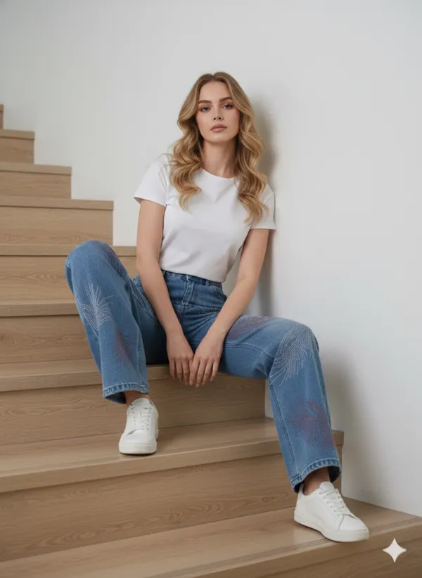 imported_designer_Blue_Cotton_Straight_Fit_Jeans_For_Women