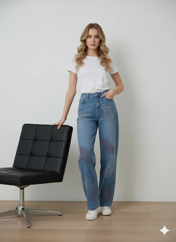 imported_designer_Blue_Cotton_Straight_Fit_Jeans_For_Women