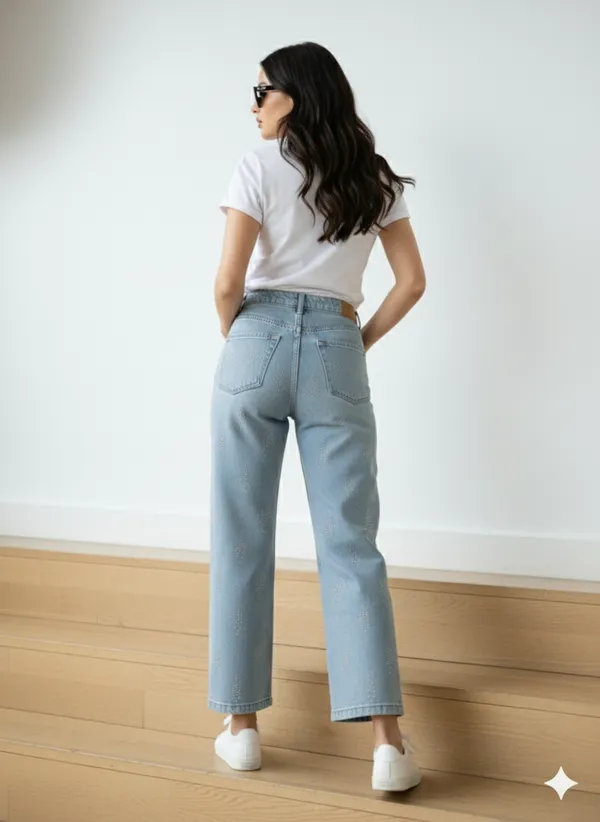 imported_designer_Blue_Cotton_Straight_Fit_Jeans_For_Women