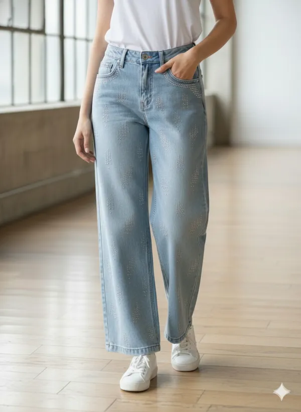 imported_designer_Blue_Cotton_Straight_Fit_Jeans_For_Women