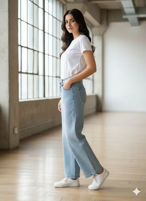 imported_designer_Blue_Cotton_Straight_Fit_Jeans_For_Women