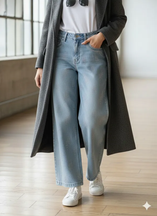 imported_designer_Blue_Cotton_Straight_Fit_Jeans_For_Women