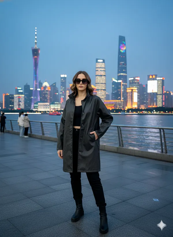 Imported_Black_Bonded_Tech-Weave_Longline_Coat_For_Women