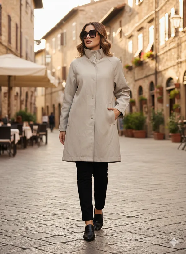 Imported_Beige_Bonded_Tech-Weave_Longline_Coat_For_Women