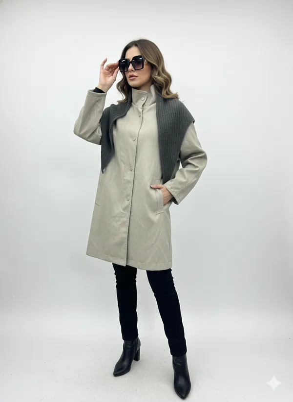 Imported_Beige_Bonded_Tech-Weave_Longline_Coat_For_Women