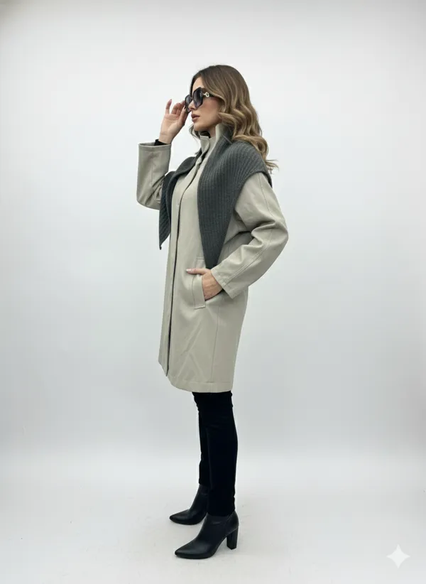 Imported_Beige_Bonded_Tech-Weave_Longline_Coat_For_Women