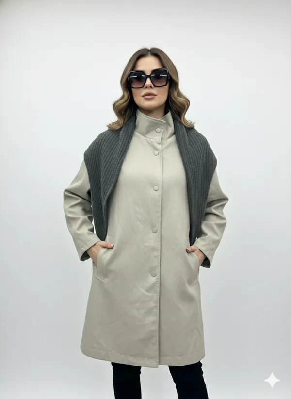 Imported_Beige_Bonded_Tech-Weave_Longline_Coat_For_Women