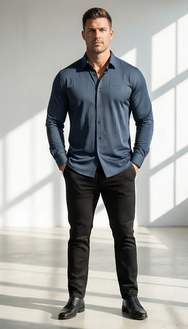 imported_Blue_Mercerized_Cotton-Poly_Blend_Regular_Fit_Shirt_For_Men