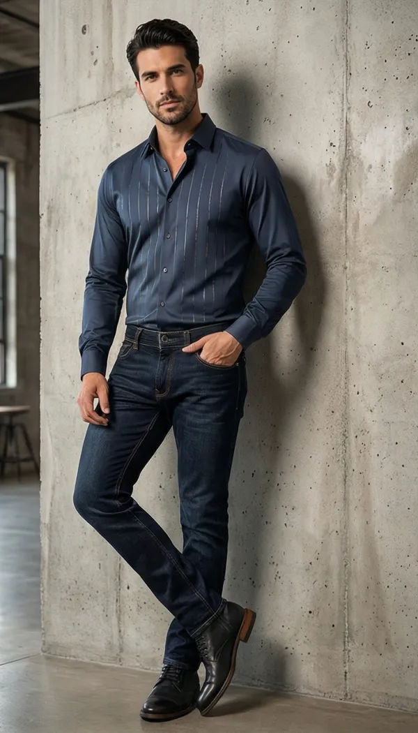 imported_Blue_Mercerized_Cotton-Poly_Blend_Regular_Fit_Shirt_For_Men