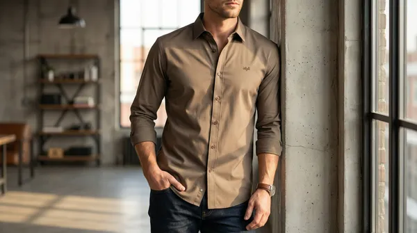 Imported_Brown_Mercerized_Cotton-Poly_Blend_Wrinkle_Free_Shirt_For_Men