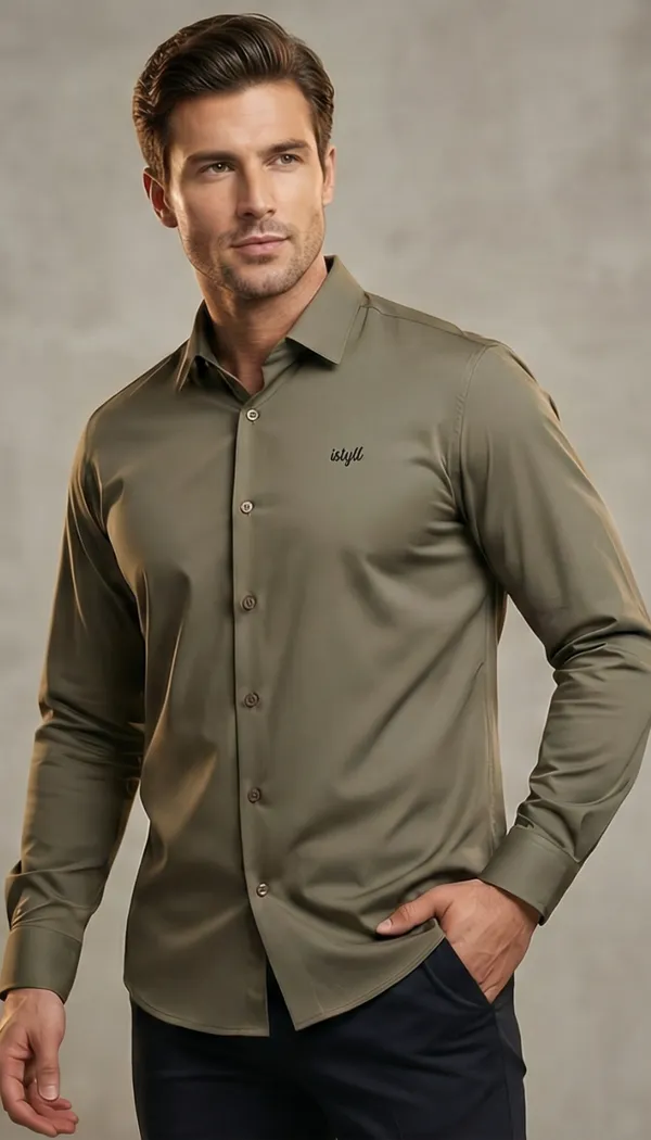 Imported_Brown_Mercerized_Cotton-Poly_Blend_Wrinkle_Free_Shirt_For_Men