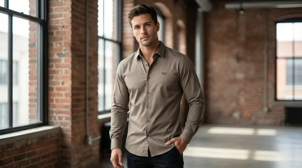 Imported_Brown_Mercerized_Cotton-Poly_Blend_Wrinkle_Free_Shirt_For_Men