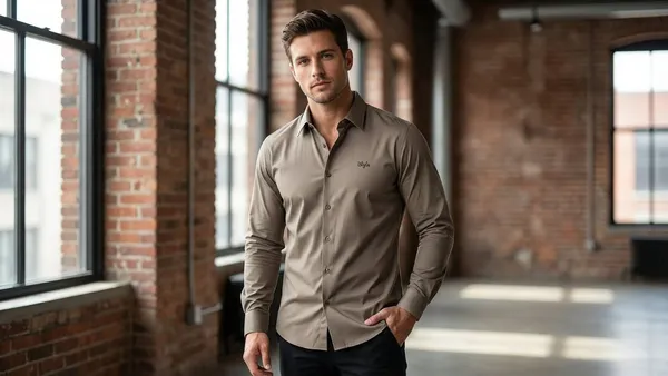 Imported_Brown_Mercerized_Cotton-Poly_Blend_Wrinkle_Free_Shirt_For_Men