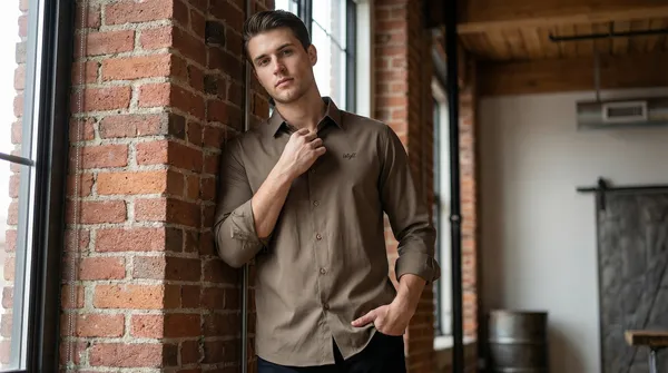 Imported_Brown_Mercerized_Cotton-Poly_Blend_Wrinkle_Free_Shirt_For_Men