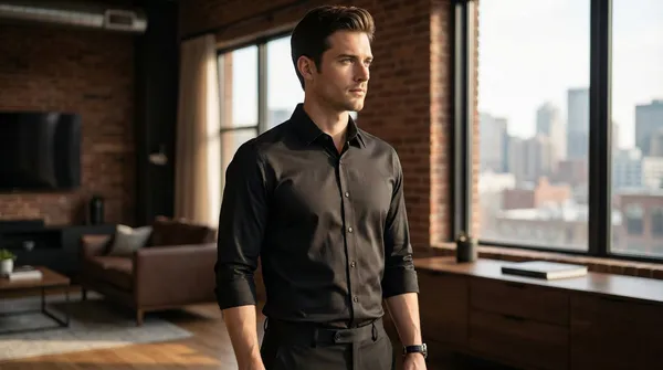 Imported_Black_Mercerized_Cotton-Poly_Blend_Wrinkle_Free_Shirt_For_Men