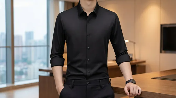 Imported_Black_Mercerized_Cotton-Poly_Blend_Wrinkle_Free_Shirt_For_Men