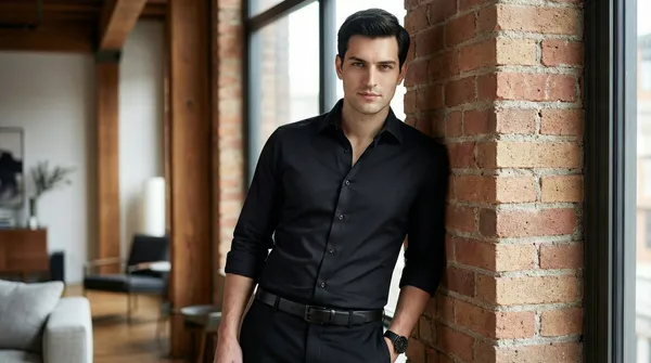 Imported_Black_Mercerized_Cotton-Poly_Blend_Wrinkle_Free_Shirt_For_Men