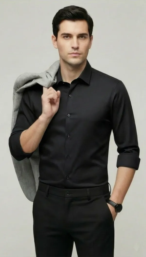 Imported_Black_Mercerized_Cotton-Poly_Blend_Wrinkle_Free_Shirt_For_Men