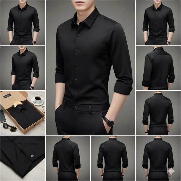 Imported_Black_Mercerized_Cotton-Poly_Blend_Wrinkle_Free_Shirt_For_Men