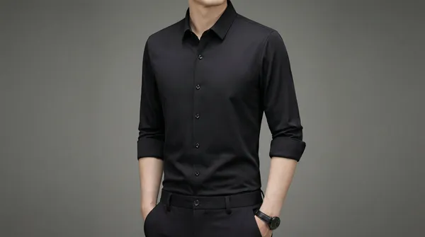 Imported_Black_Mercerized_Cotton-Poly_Blend_Wrinkle_Free_Shirt_For_Men