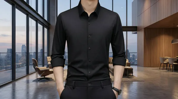 Imported_Black_Mercerized_Cotton-Poly_Blend_Wrinkle_Free_Shirt_For_Men