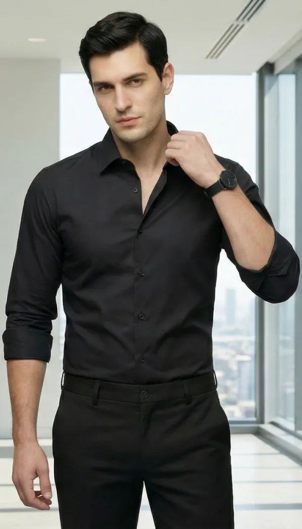 Imported_Black_Mercerized_Cotton-Poly_Blend_Wrinkle_Free_Shirt_For_Men