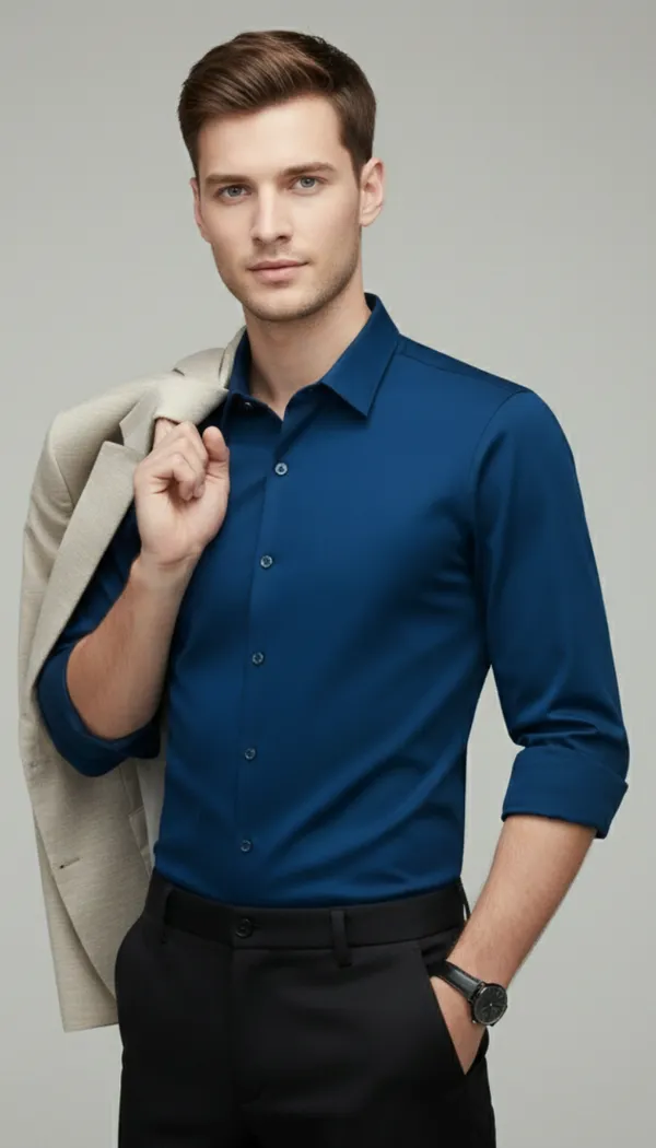 Imported_Blue_Mercerized_Cotton-Poly_Blend_Wrinle_Free_Smart_Fit_Shirt_For_Men