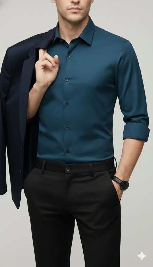 Imported_Blue_Mercerized_Cotton-Poly_Blend_Wrinle_Free_Smart_Fit_Shirt_For_Men