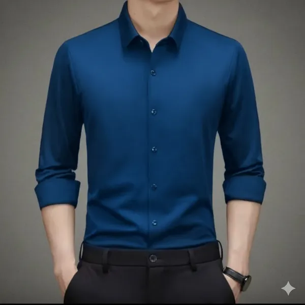 Imported_Blue_Mercerized_Cotton-Poly_Blend_Wrinle_Free_Smart_Fit_Shirt_For_Men