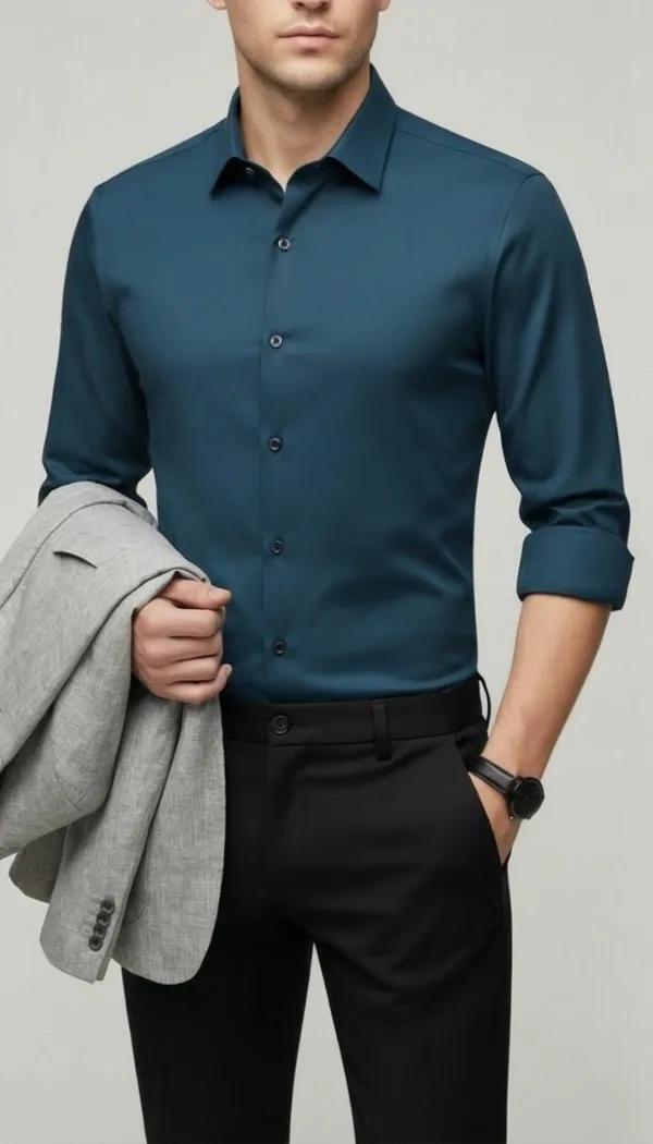 Imported_Blue_Mercerized_Cotton-Poly_Blend_Wrinle_Free_Smart_Fit_Shirt_For_Men