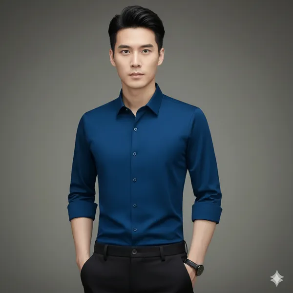 Imported_Blue_Mercerized_Cotton-Poly_Blend_Wrinle_Free_Smart_Fit_Shirt_For_Men