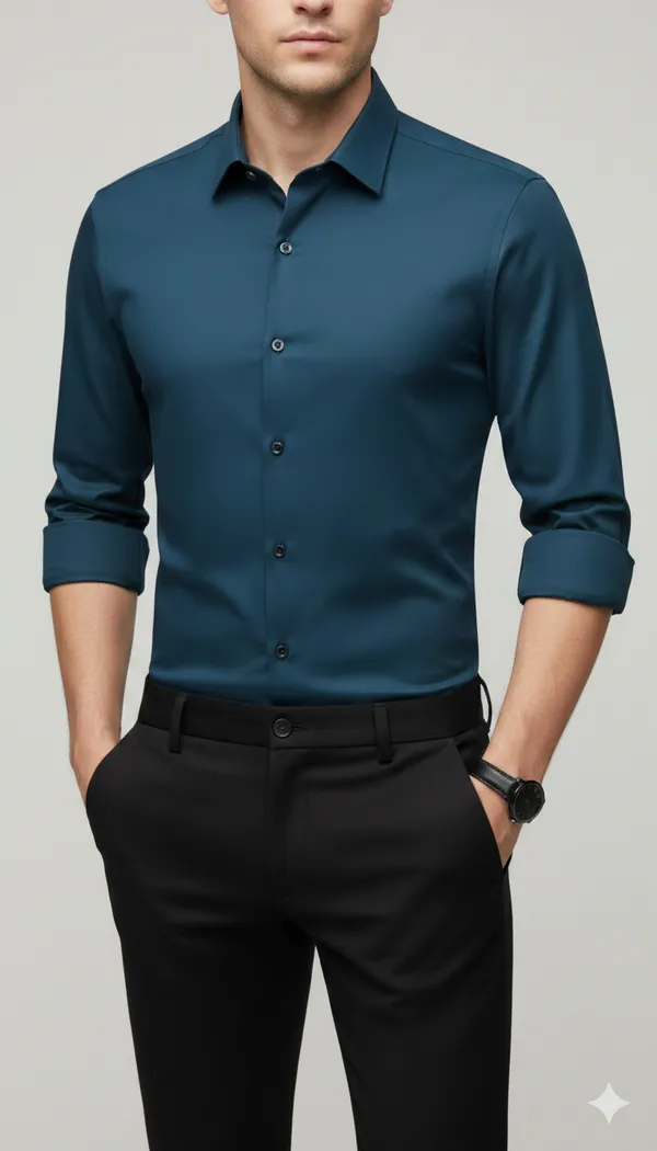 Imported_Blue_Mercerized_Cotton-Poly_Blend_Wrinle_Free_Smart_Fit_Shirt_For_Men
