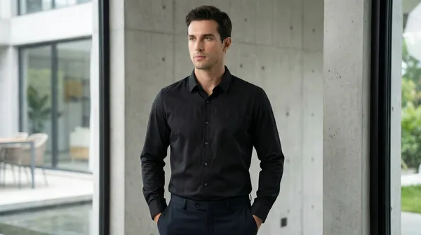 Imported_Black_Mercerized_Cotton-Poly_Blend_Smart_Fit_Shirt_For_Men