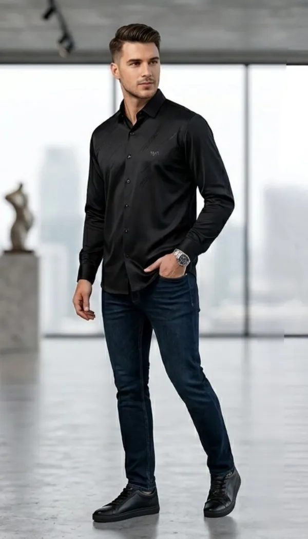 Imported_Black_Mercerized_Cotton-Poly_Blend_Smart_Fit_Shirt_For_Men